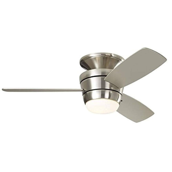 Harbor Breeze Mazon 44 in Brushed Nickel LED Indoor Flush Mount Ceiling Fan with Light Kit and Remote (3 Blade)