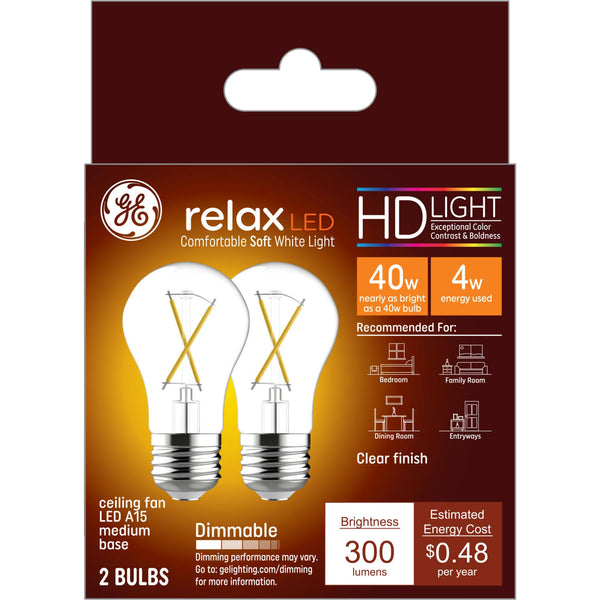 Ge Relax Light Bulbs, LED, Ceiling Fan, Soft White, 40 Watts 2 light bulbs