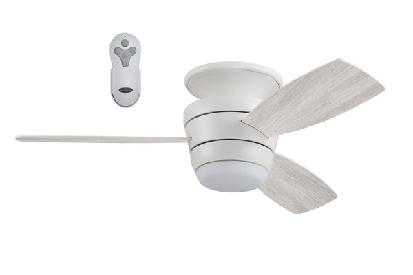 Harbor Breeze Mazon 44 in White LED Indoor Flush Mount Ceiling Fan with Light Remote (3 Blade)